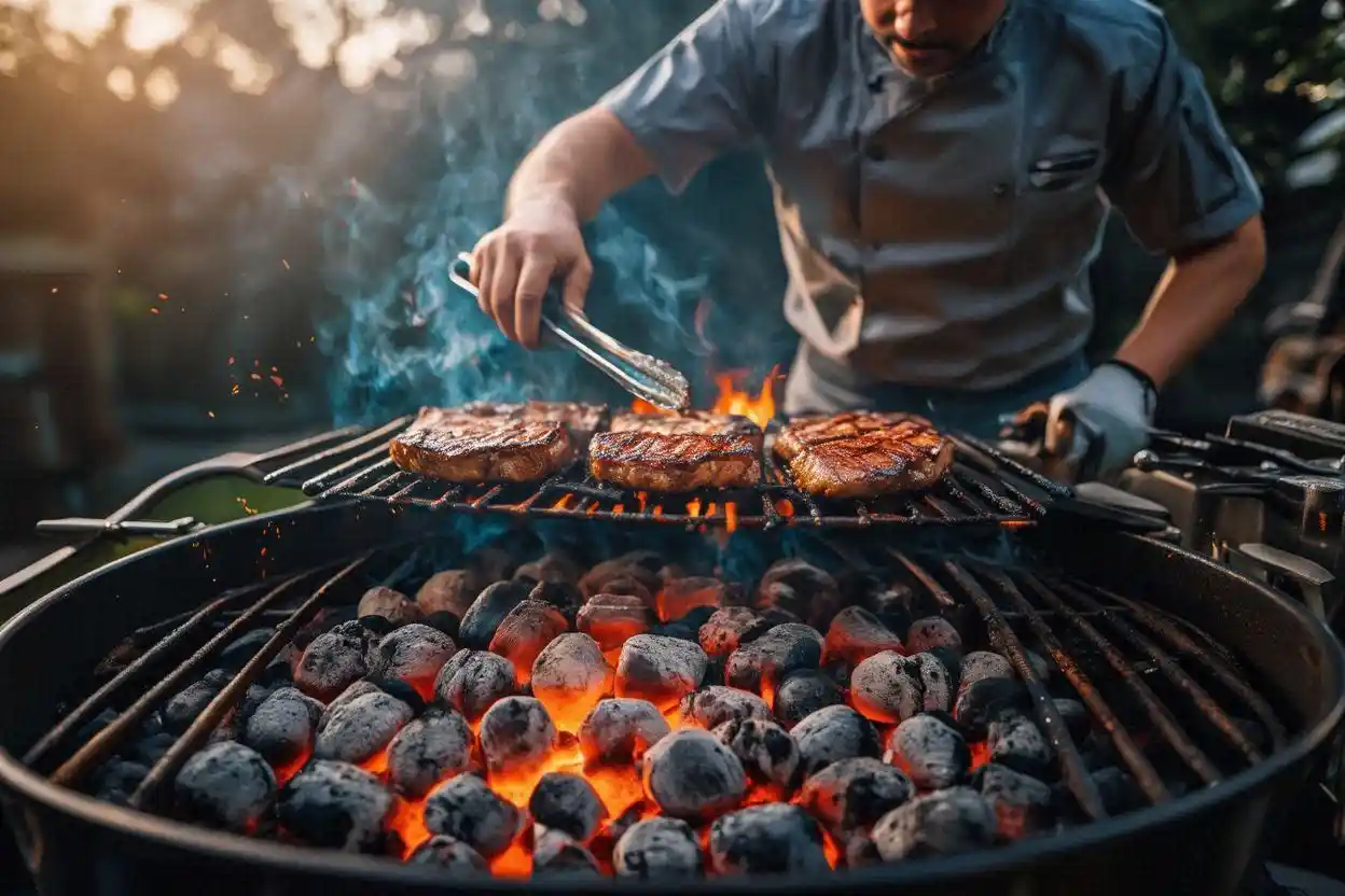 efficient charcoal briquettes cooking method on grill