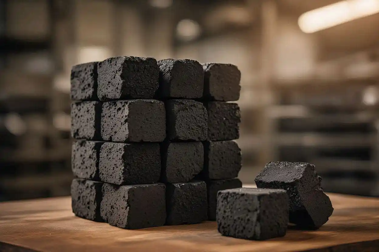 Export quality coconut shell charcoal manufacturer producing natural briquettes for global markets